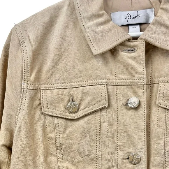 Blink Tan Lizard Print Genuine Leather Trucker Jacket Size M - Picture 4 of 7